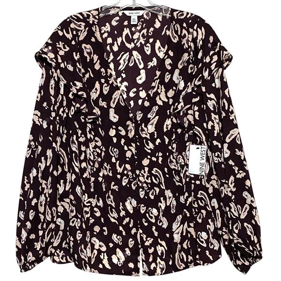 Nine West Button Blouse XXL Flounce Forest Fairy Boho Whimsical Career Ruffles - Picture 1 of 9